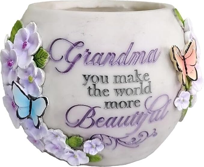 Spoontiques Decorative Flower Pots for Indoor and Outdoor Use – Hand Painted Resin Plant Pot – Home and Garden Décor (Grandma, 5.75" x 5.75" x 4.25")