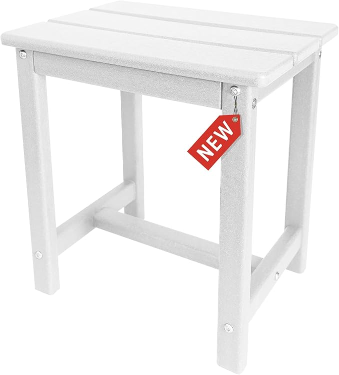 Adirondack Square Side Table,one-Tier Outdoor end Table, Patio Side Table for Pool,Porch,Backyard,Relaxing Companion (White)