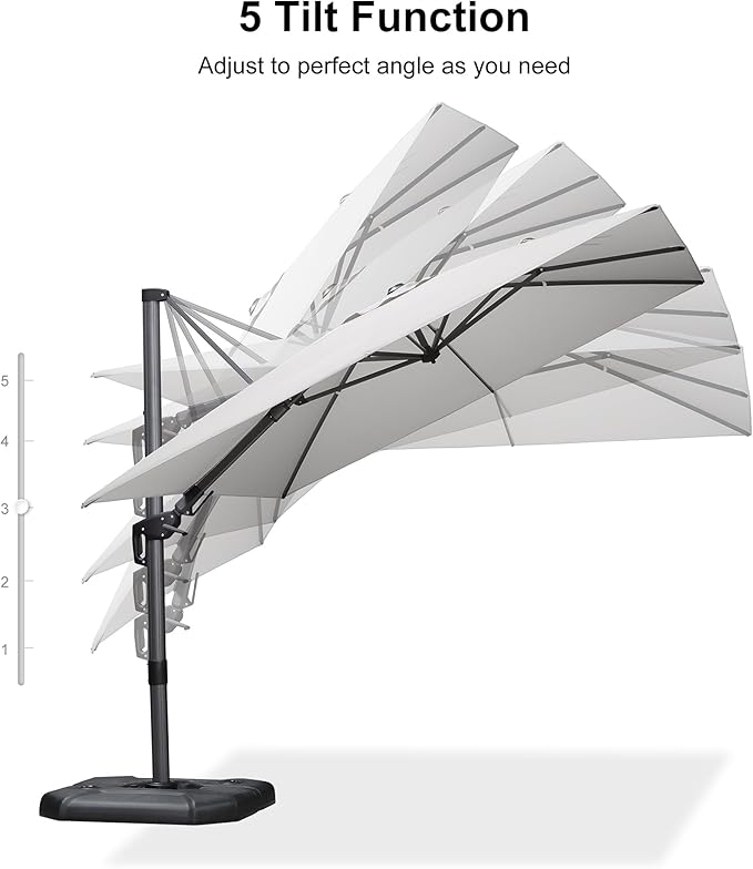 PURPLE LEAF 9' X 12' Right-left Tilt Patio Umbrella with Base Outdoor Cantilever Swivel Rectangle Umbrella Aluminum Offset Umbrella with 360-degree Rotation for Garden Deck Pool Patio White