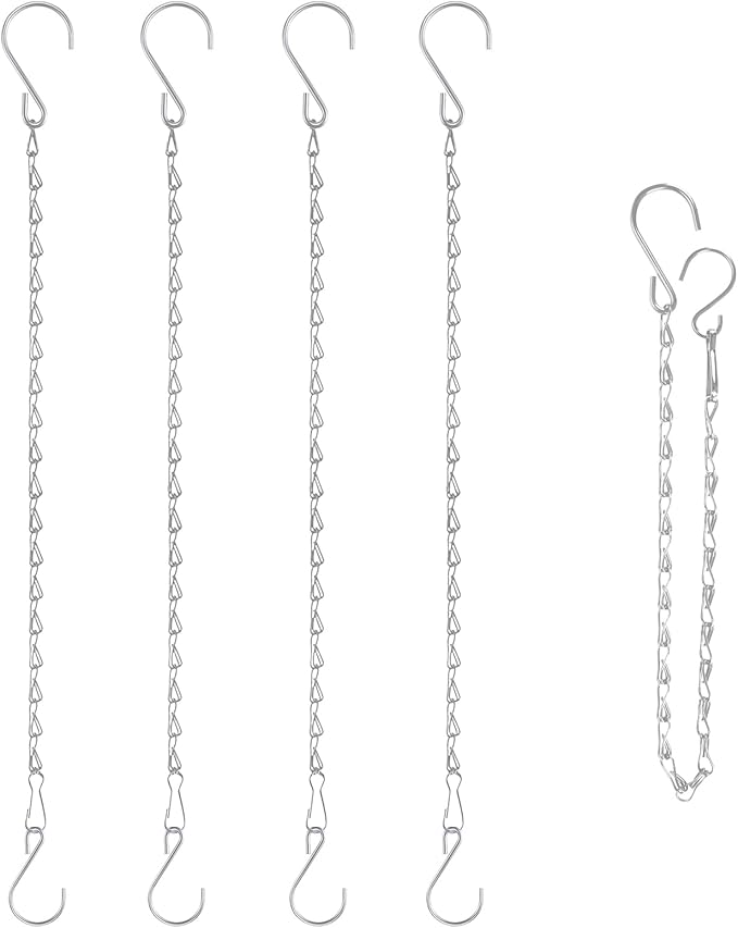 RIFNY 20 Inch Silver Chain for Hanging Plants, Small Plant Chains for Hanging Baskets Kits with Hooks for Bird Feeders Planters Billboards Lanterns Wind Chimes Ornaments Outdoor Indoor Use (5 PCS)