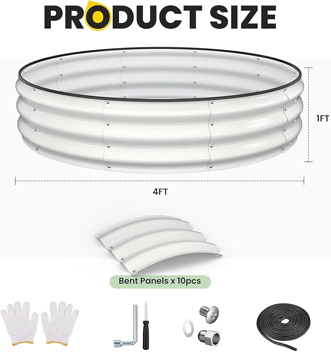 Galvanized Raised Garden Bed 4×4×1 FT, Round Metal Raised Garden Bed Outdoor Planter Box with Open Bottom, Rust-Resistant Steel Garden Bed for Vegetables Herbs Flowers, Easy Assembly