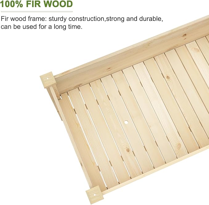 BIRASIL Outdoor Raised Garden Bed, Wood Planter Box for Vegetable Flower, Elevated Reinforced Large Garden Planters Boxes for Backyard Patio Gardening Balcony (48.5”L, Natural Wood)
