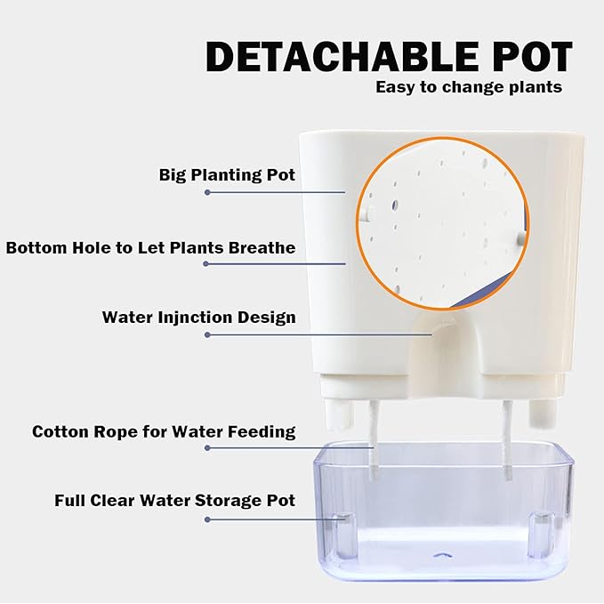 Planterhoma Self Watering Plant Pots for Indoor Plants 7 inch, 4 Packs Rectangle Self-Watering Planters with Drainage Hole, White African Violet Pots for Devil's Ivy, Spider Plant, Orchid, Herb