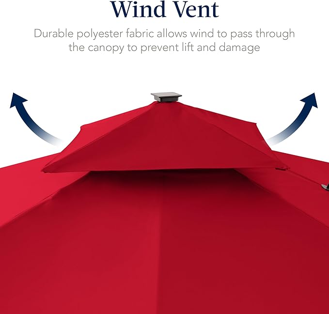Best Choice Products 12x12ft LED Cantilever Patio Umbrella w/Base Included & 360° Rotation, Large Solar Offset Hanging Outdoor Sun Shade for Deck, Backyard Table w/Stand & Lights – Red