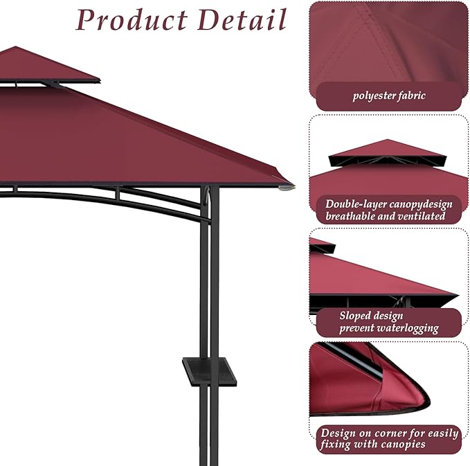 Grill Gazebo Replacement Top, 5 * 8 Outdoor BBQ Top Cover, Double Layer BBQ Gazebo Top Canopy for Model #L-GG001PST-F (Burgundy)