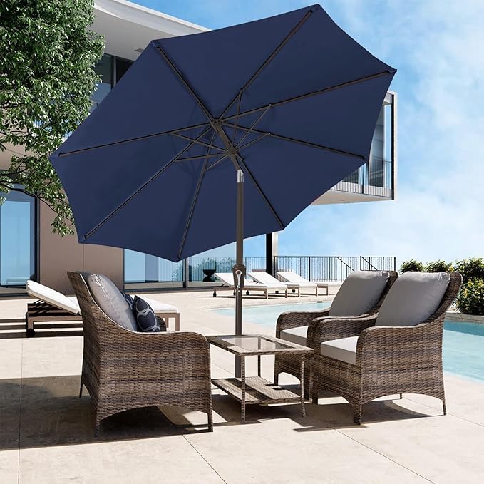 JEAREY 9FT Outdoor Patio Umbrella Outdoor Table Umbrella with Push Button Tilt and Crank, Market Umbrella 8 Sturdy Ribs UV Protection Waterproof for Garden, Deck, Backyard, Pool (Purplish Blue)