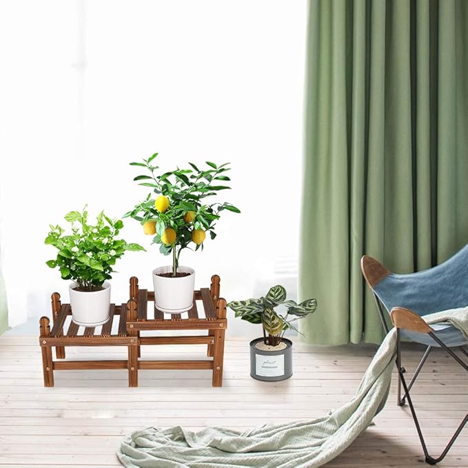 Wood Flower Stand Small Plant Stand Indoor Outdoor Plant Shelf Low Window Shelf for Plants Windowsill Plant Rack for Patio Balcony Hallway Garden (33.5”Long,Multiple Combination Way)