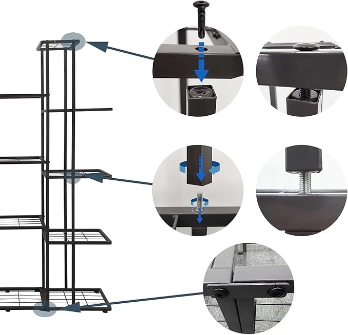 MTB Garden 5 Tier 14 Potted Metal Large Plant Stand for Indoor Outdoor Flower Pot Display Planter Shelf, Charcoal Grey