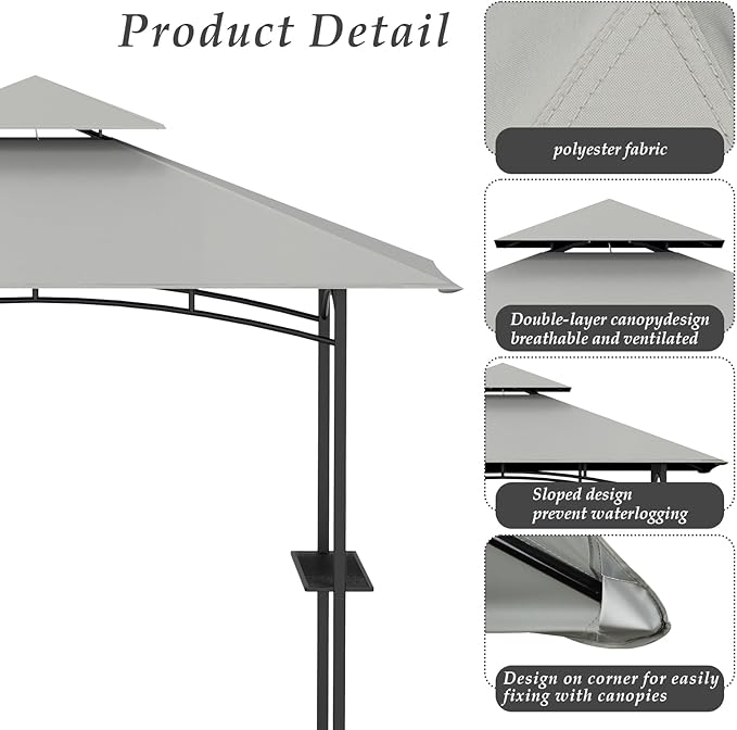 Grill Gazebo Replacement Top, 5 * 8 Outdoor BBQ Top Cover, Double Layer BBQ Gazebo Top Canopy for Model #L-GG001PST-F (Gray)