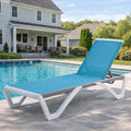 Kozyard Outdoor Chaise Lounge Chair, Full Flat Adjustable Patio Lounger with Aluminum Frame & Resin Legs, Textilene Fabric for Poolside, Backyard & Beach (Aqua/WhiteFrame, Chair Without Table)