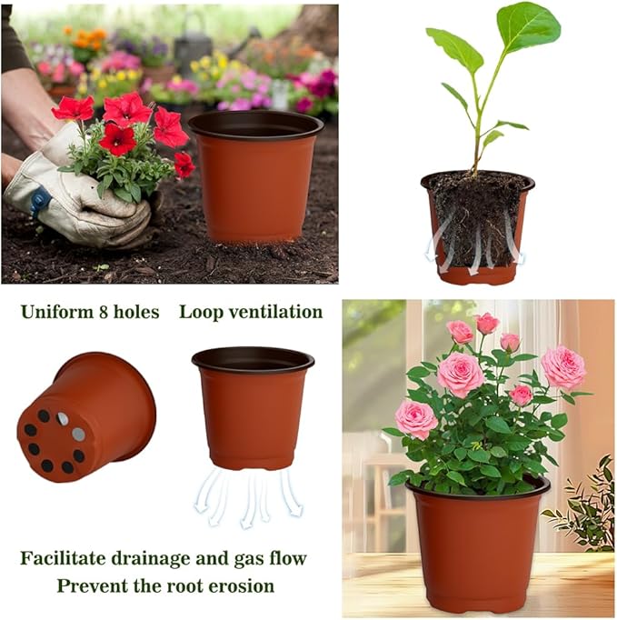 Nursery Pots 100 PCS 6 Inch Plant Pots with 100 Labels, Planting Pot for Plants Indoor Outdoor, Plastic Flower Pot for Seedlings Transplanting Small Plants Growing