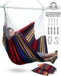 XXL Hammock Chair Hanging Rope Swing with 2 Cushions - Max 500lbs-Perfect for Patio, Porch, Bedroom, Backyard, Indoor or Outdoor - Includes Hanging Hardware Kits Rainbow