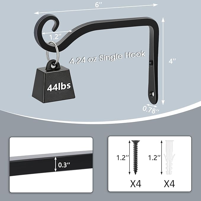 Gtongoko 2 Pack 6 Inch Plant Hangers Outdoor Metal, Plant Hooks for Wall Indoor, Outdoor Hooks for Hanging Bird Feeders, Plant Bracket, Lanterns, Wind Chinme, Black