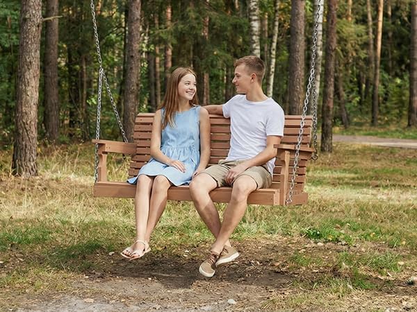 Psilvam Porch Swing, 2-Person Poly Lumber Outdoor Porch Swing, All-Weather Farmhouse Patio Swing That Never Rot and Fade, Suit for Garden, Porch and Park (51" D x 27" W x 23" H)