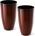 Glitzhome 23.5" H Oversized Tall Planter, Set of 2 Plastic Large Outdoor Planters with Drainage Holes, Gradient Red Faux Ceramic Finish, Large Flower Pots Round Plant Pots for Indoor Outdoor Patio