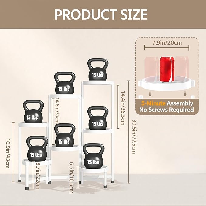LASZOLA 7 Tiered Folding Plant Stand Indoor for Multiple Large Planter, Tall Heavy Duty Adjustable Rack with Rust Proof Plastic Shelving, Sturdy Vertical Tree Organizer for Narrow Inside Floor, White