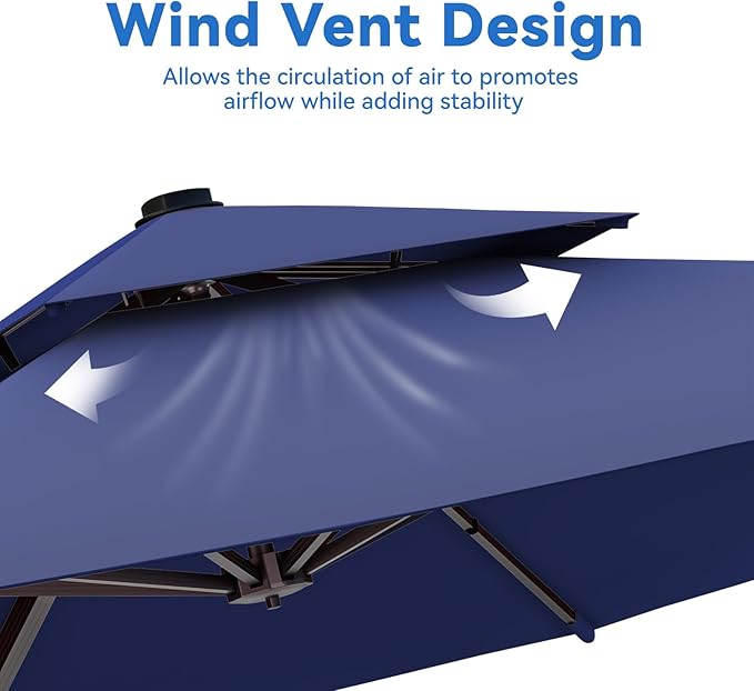 10x13FT Cantilever Outdoor Patio Umbrellas, Double Top Large Rectangle Umbrella, Heavy Duty 360° Rotation Offset Outdoor Sun Shade Umbrella for Garden Deck Pool Backyard Patio, Navy Blue