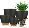 Self Watering Planters with Drainage Holes Reservoir,Nursery Planting Pot for Indoor Decor Garden Plants Succulents,Snake Plant, African Violet,Plastic Flower Pots Set 7+6.5+6+5.5+5 Inch (Black)