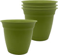 The HC Companies 8 Inch Eclipse Round Planter Pots with Drainage Holes & Attached Saucer, Lightweight UV-Resistant Plastic Indoor Outdoor Planters, 4-Pack Flower Pots for Garden & Home Decor, Peridot