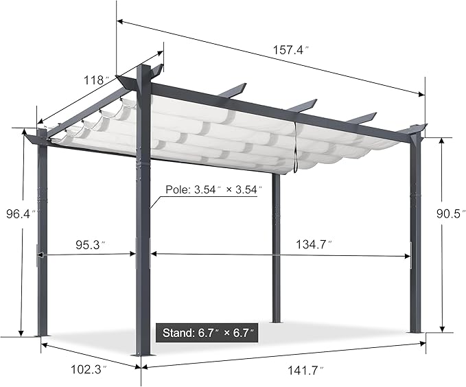 PURPLE LEAF 10' x 10' Aluminum Outdoor Pergola Wind-Resistant Retractable Pergola with Double Sun Shade Canopy Heavy-Duty Metal Pergola for Patios Backyard Deck Garden, White