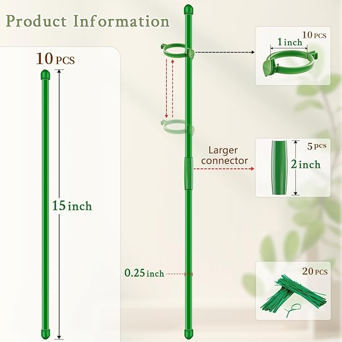 Plant Support Stakes for Indoor SupKing Orchid Sticks with Clips Garden Stake Extended to 2/3/4ft for Outdoor Potted Tomato Rose Vegetables House Palnts Comes with 20 Plants Ties(15 inch 10Pcs)