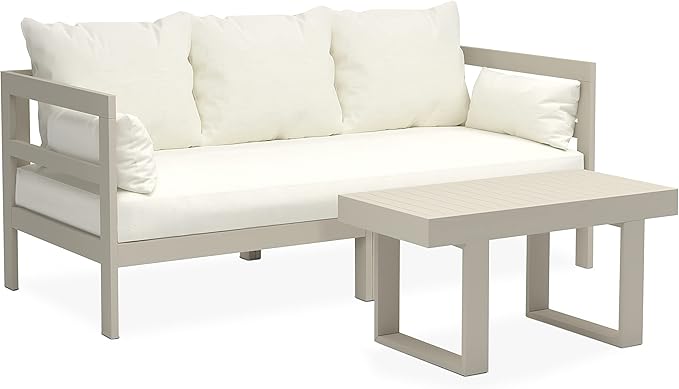 Milliard Outdoor Sofa Patio Furniture Set, Modern Wood Couch with Cushions and Coffee Table, 74 Inch (Grey)