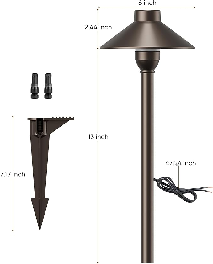 PARTPHONER Low Voltage Landscape Lighting 12-Pack, Aluminum 12V Pathway Lights with G4 Bulbs, Waterproof Oil Rubbed Bronze Color Wired Path Lights with Connectors for Walkway Yard Garden