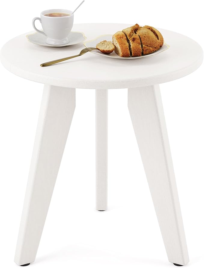 HDPE White Round Outdoor Table, Weather-Resistant, 15.8x15.8x16.7 inches, 150lbs Load Capacity, Modern Design, End Table for Patio, Porch, Deck, Living Room, Bedroom, Plant Stand