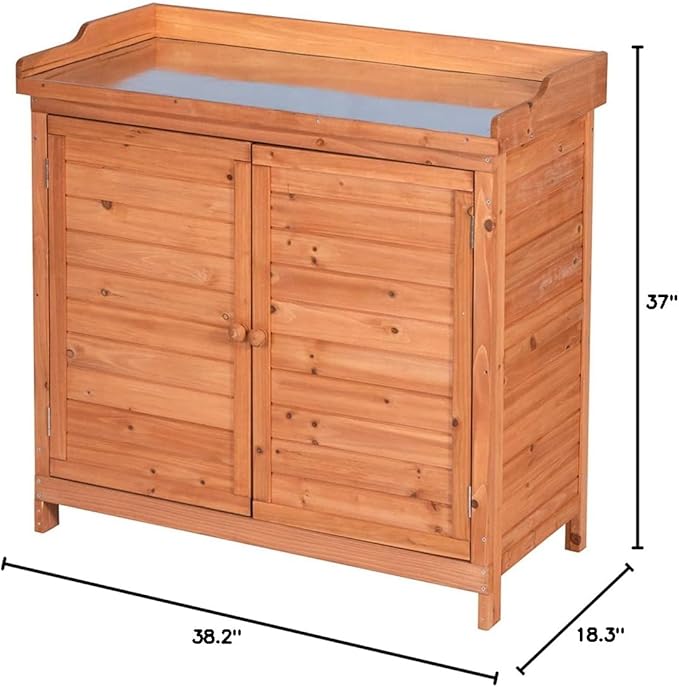 GDLF Outdoor Garden Patio Wooden Storage Cabinet Furniture Waterproof Tool Shed with Potting Benches Outdoor Work Station Table (Natural)