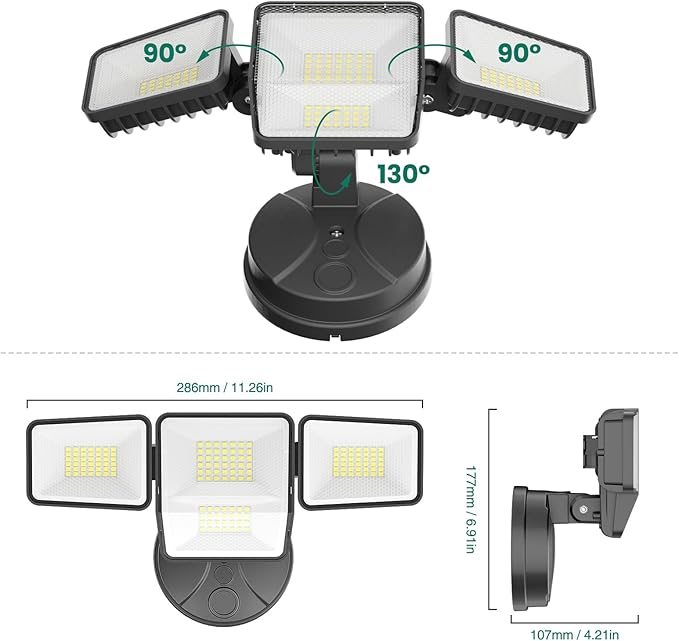 70W 7000LM LED Flood Lights Outdoor 2 Packs, Switch Controlled Security Lights with 4 Heads, Adjustable Heads, 6500K Daylight IP65 Waterproof Outside Wall Light for Backyard, Yard, Garage, Patio