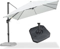 PURPLE LEAF 10 Feet Patio Umbrella with Base Outdoor Cantilever Square Umbrella Aluminum Offset Umbrella with 360-degree Rotation for Garden Deck Pool Patio White