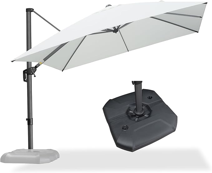 PURPLE LEAF 10 Feet Patio Umbrella with Base Outdoor Cantilever Square Umbrella Aluminum Offset Umbrella with 360-degree Rotation for Garden Deck Pool Patio White