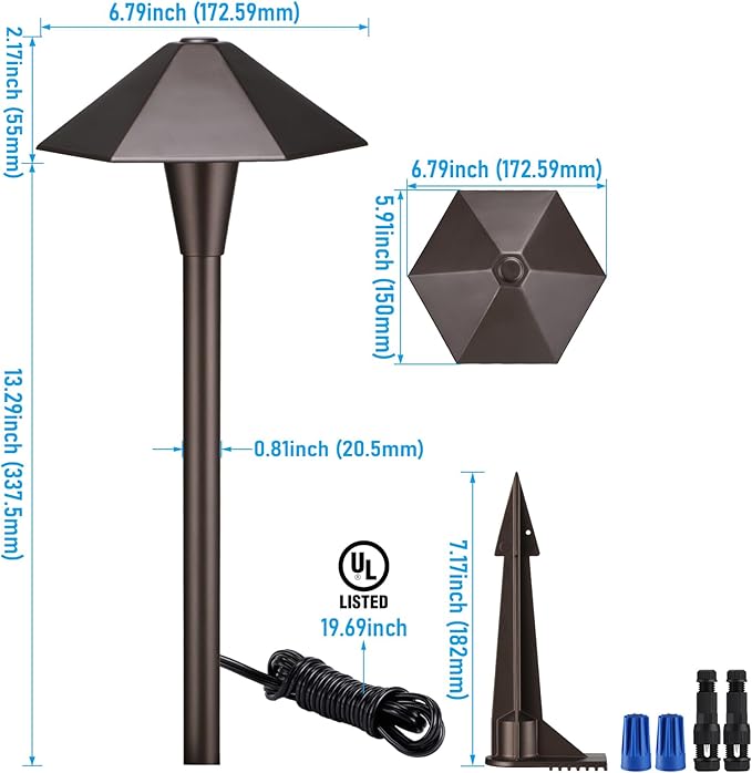 LEONLITE 5CCT Low Voltage Pathway Lights, LED Landscape Path Lights, 1800/2700/3000/4000/5000K, Hexagon Head, 12-24V AC/DC, IP65 Outdoor Walkway Light, Oil Rubbed Bronze Aluminum, Pack of 6