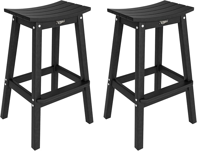 VINGLI 29" Outdoor Bar Stools Set of 2, HDPE Poly Lumber Bar Chairs with Footrest, Weather Resistant Patio Barstools for Bar, Kitchen Counter, Yard (Black, 29 Inch 2 PC)