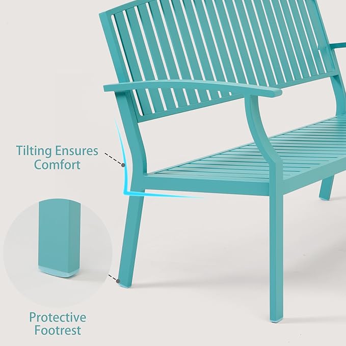 Outdoor Bench Weatherproof Aluminum Patio Garden Bench, Patio Loveseat for Porch Garden Lawn Backyard Park Balcony(Light Blue, 1PC)