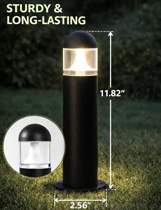 12 Pack Low Voltage Landscape Pathway Lights Wired, Outdoor Modern 12V LED Bollard Lights for Driveway Garden Walkway Yard Lawn (Included Connector), 2700K Warm White Waterproof, Black