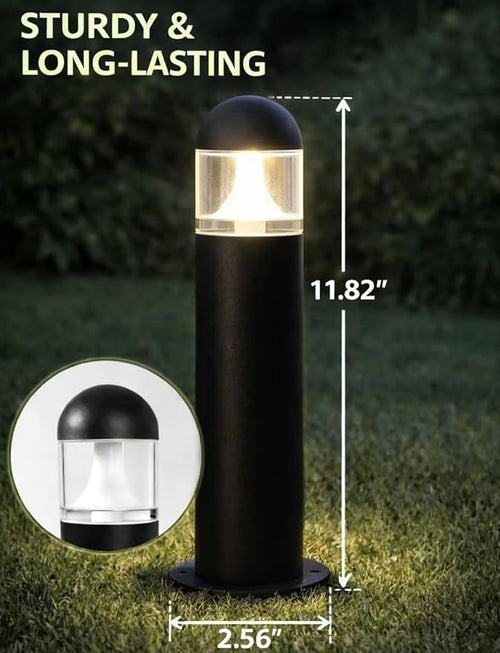 12 Pack Low Voltage Landscape Pathway Lights Wired, Outdoor Modern 12V LED Bollard Lights for Driveway Garden Walkway Yard Lawn (Included Connector), 2700K Warm White Waterproof, Black