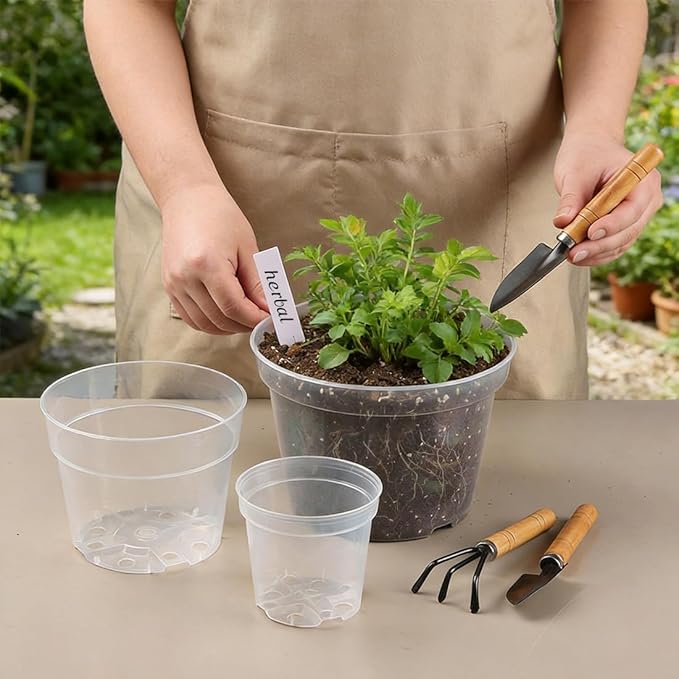 8/6/4 Inch Clear Plant Nursery Pots 15 Pack, Transparent Plastic Plant Pot with Drainage Hole, Sturdy Planting Starter Pots for Seedlings Herbs Flowers Vegetable (Clear-15P)