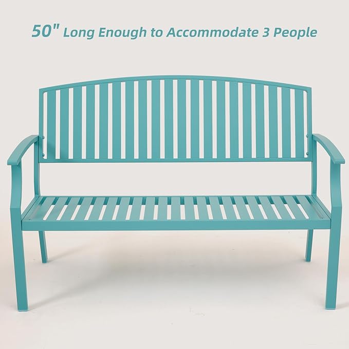 Outdoor Bench Weatherproof Aluminum Patio Garden Bench, Patio Loveseat for Porch Garden Lawn Backyard Park Balcony(Light Blue, 1PC)