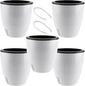 5 Pack 7 Inch Self Watering Plant Pots, White Plastic Self Watering Flower Pots with Visual Water Level Window, Self Watering Planter for Indoor Plants, Herb, African Violet, Succulent