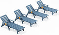 SERWALL Patio Chaise Lounge Chair Set of 4, 5 Positions Adjustable Poly Outdoor Lounger for Pool, HDPE Lounge Chair with Rolling Wheels & Cup Holder for Poolside, Deck, Blue