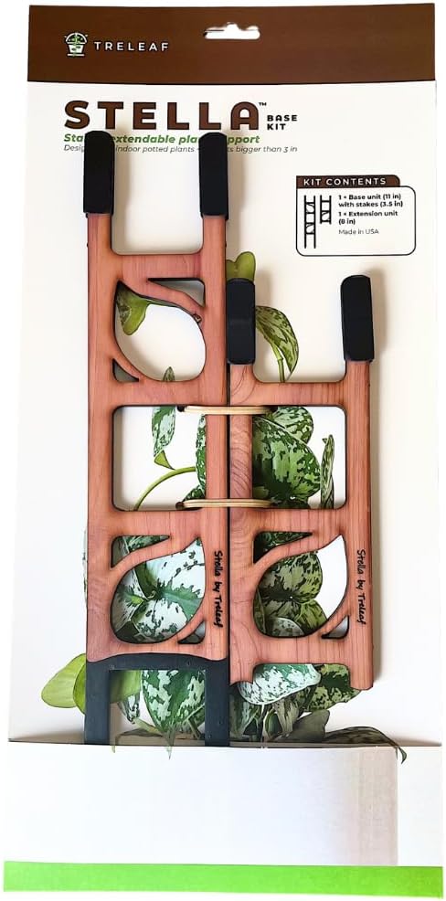 Treleaf Stella Extendable Ladder Trellis - Wooden Plant Trellis for Indoor Climbing Plants, Modular Plant Support Stake with 12” Base + 8” Extension - Perfect for Ivy, Hoya, Houseplants