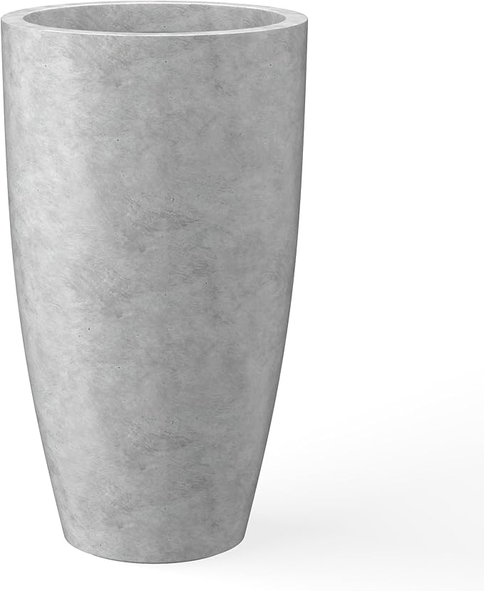 Kante 23.6" H Natural Concrete Finish Concrete Tall Planters Large Outdoor Indoor Decorative Plant Pots with Drainage Hole and Rubber Plug, Modern Tapered Style for Home and Garden