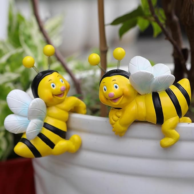 2-Piece Set Bees Pot Huggers for Planters, Climbing Bee Flower Pot Hugger, Hanging Plant Decorations for Pots, Cute Plant Pot Decorations for Home Garden Patio Fence Lawn Yard (Bee)