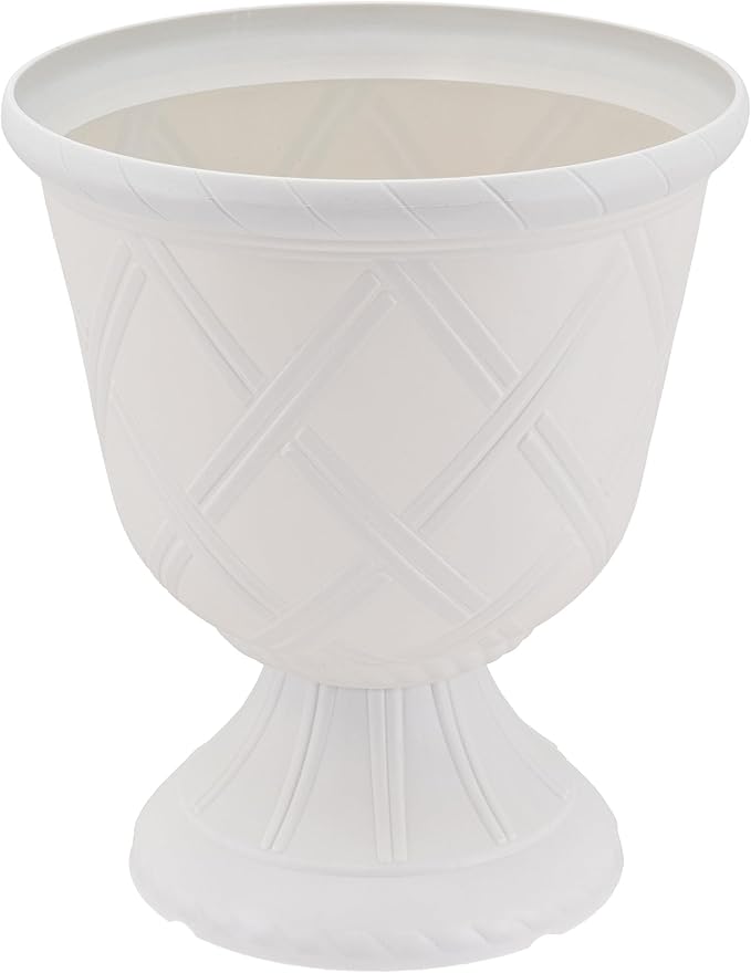 Arcadia Classic Decorative Garden Pot Planter for Indoor Plants, White, 10 x 11" Lattice Plastic Garden Urn
