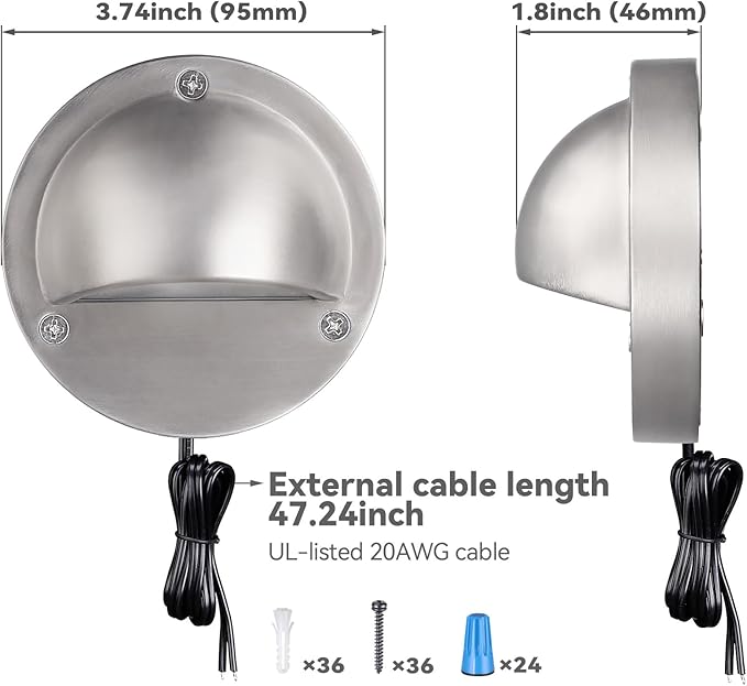 LEONLITE 12-Pack Update 5CCT LED Low Voltage Deck Lights, 180LM 3.5inch Landscape Step Railing Fence Light, 12-24V AC/DC, CRI90, Die-cast Aluminum Housing & Frosted Glass Lens, UL Cord, Satin Nickel