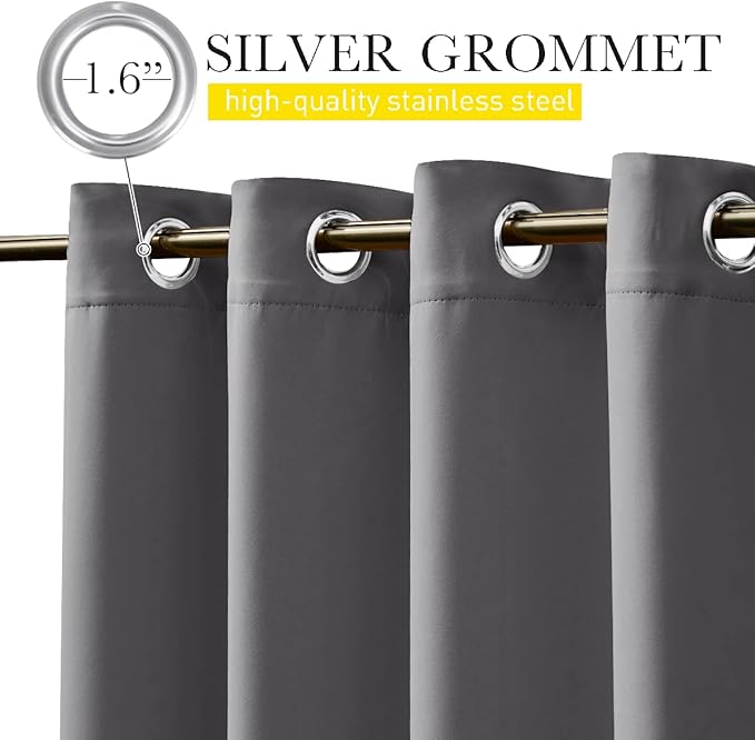 NICETOWN 2 Panels Blackout Weighted Outdoor Curtains for Patio Waterproof, Grommet & Back Tab on Top & Bottom Keep Privacy Light & Sound Block for Porch with Bonus Rope for Fixed, Grey, W52 x L72