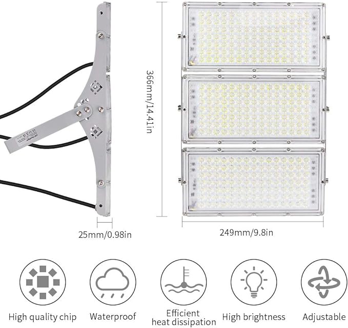 CHARON 300W LED Flood Light, 24000LM Super Bright Outdoor Security Lights with Wider Lighting Angle, 6000K Daylight White, IP66 Waterproof Outdoor Lighting for Garage, Garden, Lawn, Yard, Parking Lot