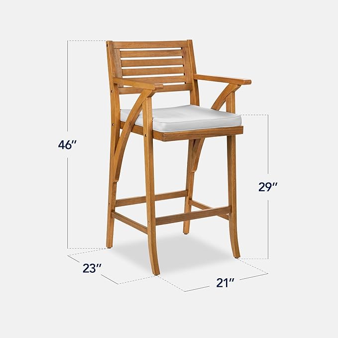 Best Choice Products Set of 2 Outdoor Acacia Wood Bar Stools Bar Chairs for Patio, Pool, Garden w/Weather-Resistant Cushions - White Sand