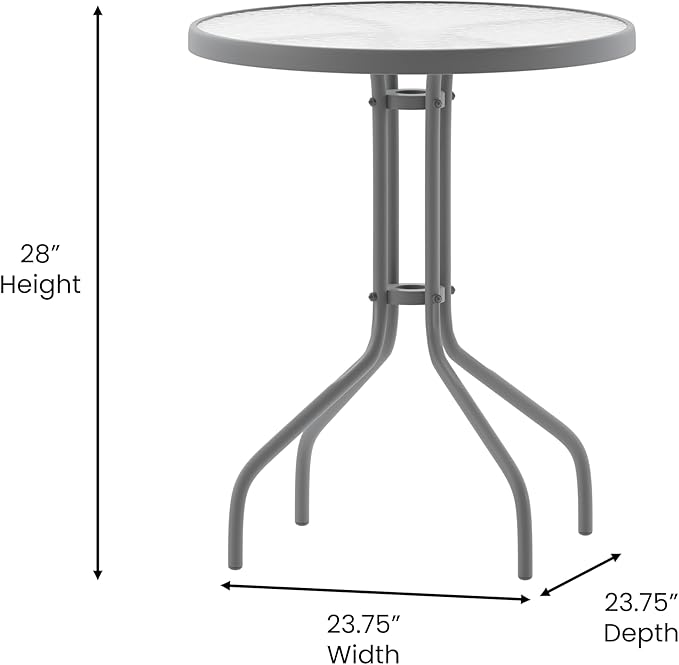 Flash Furniture Bellamy 23.75'' Round Tempered Glass Metal Table, Silver